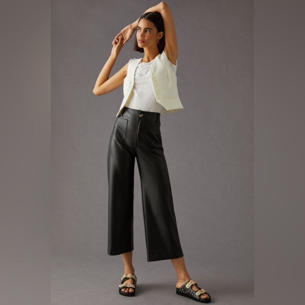 NWOT Maeve The Colette Wide Leg Vegan Fauz Leather Trousers Pants Black